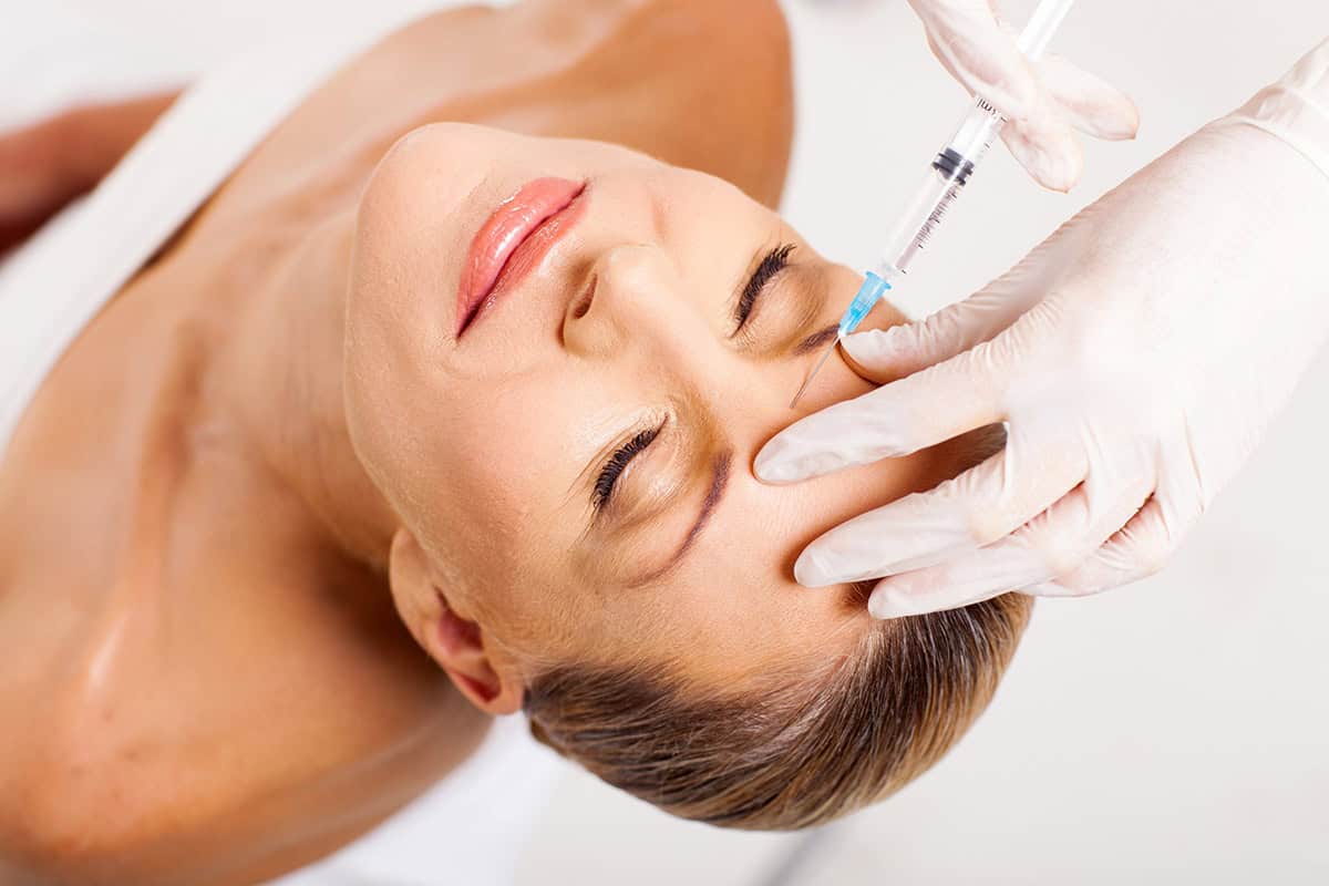 botox injection on model's forehead