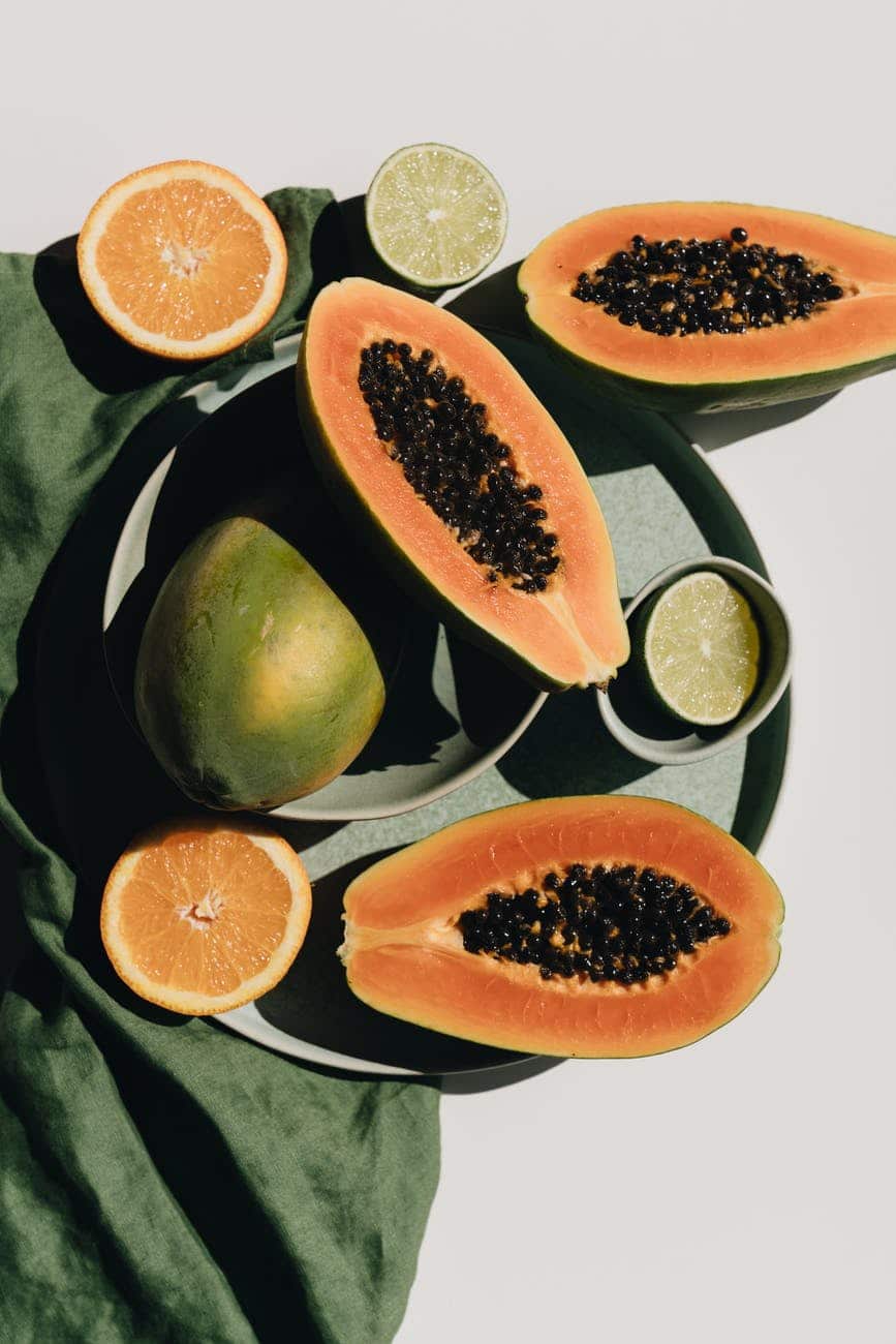 papaya, lime and oranges