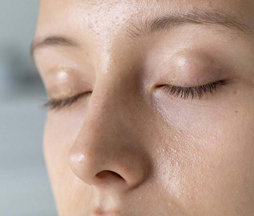 Closeup portrait of woman's eyes closed